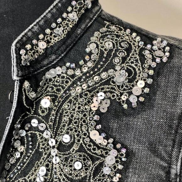 Chicos Heritage Denim‎ Beaded Jean Jacket Sz M or 1 - Picture 5 of 10